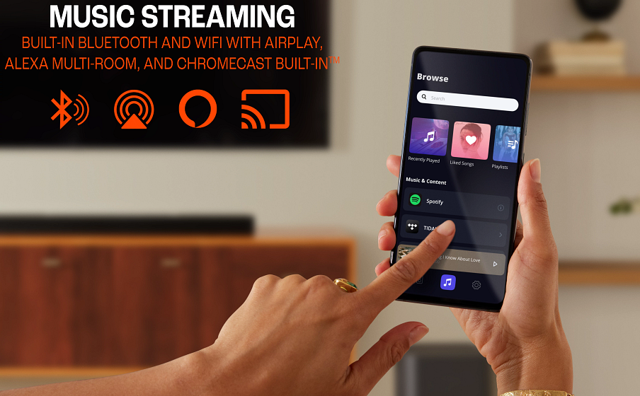 Built-In Wi-Fi con AirPlay, Alexa Multi-Room Music y Chromecast built-in™